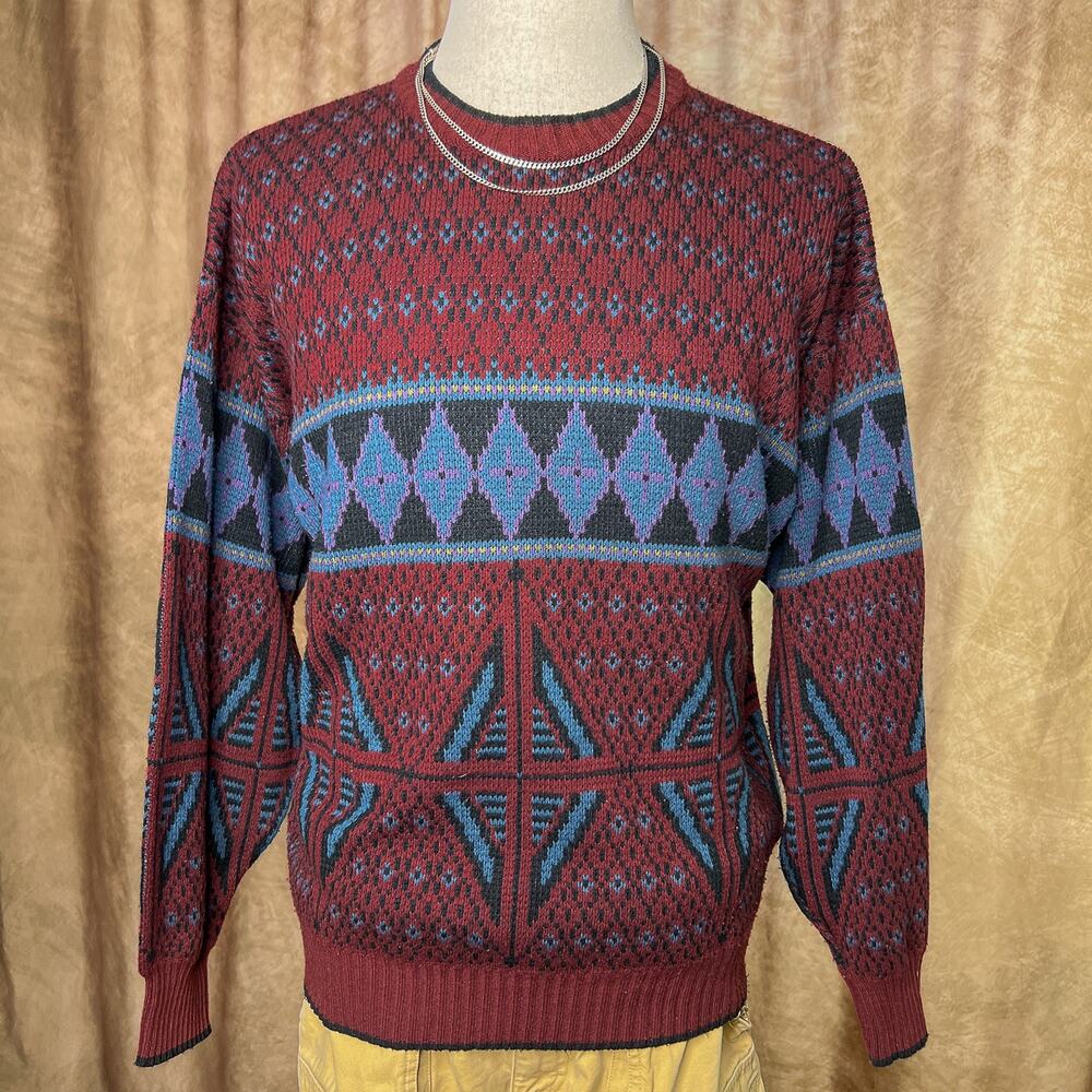 Vintage 90s Fair Isles Sweater Argyle Diamond Knit Multicolor Retro Streetwear